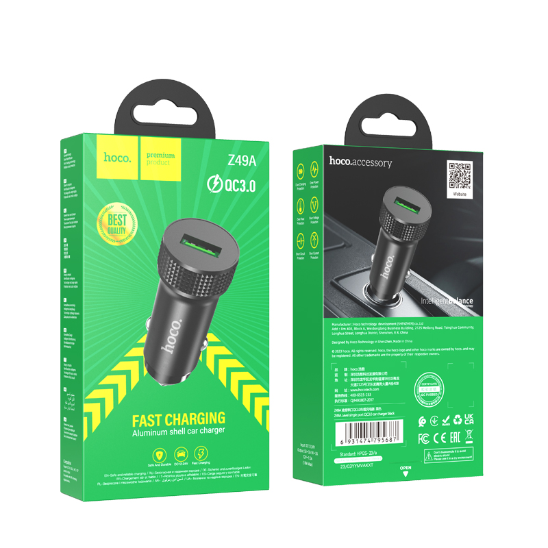 Carregador Automóvel HOCO Z49A, 18W, 3A, 1 x USB-A, Preto
