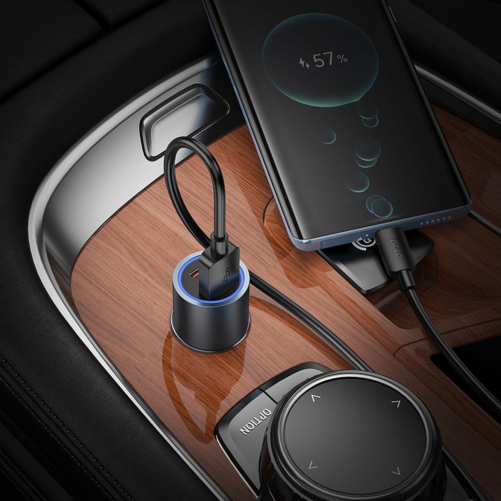 Carregador Auto HOCO Z60, 48W, 3A, 1 x USB-A - 1 x USB-C, Preto