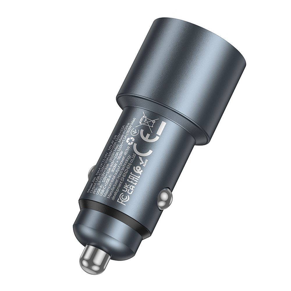 Carregador Auto HOCO Z60, 48W, 3A, 1 x USB-A - 1 x USB-C, Preto