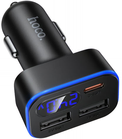 Carregador Auto HOCO Z63A Display, 42W, 3A, 1 x USB-C - 2 x USB-A, Preto