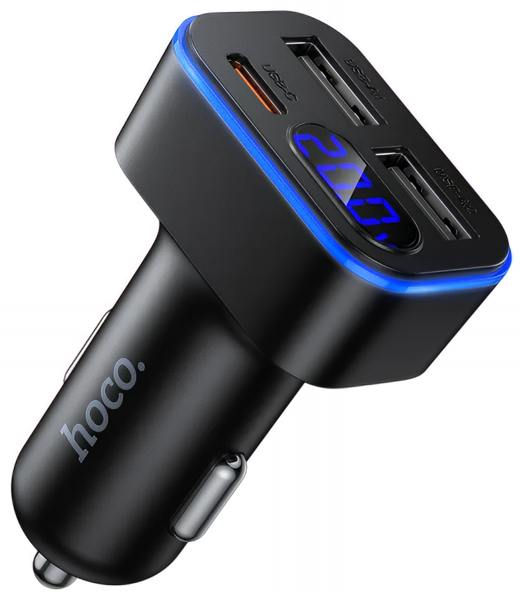 Carregador Auto HOCO Z63A Display, 42W, 3A, 1 x USB-C - 2 x USB-A, Preto