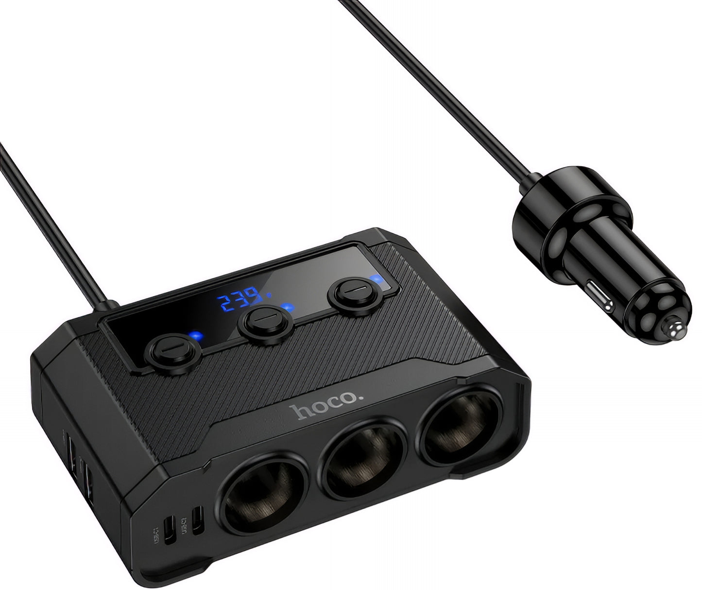 Carregador Auto HOCO Z64, 15.5W, 3.1A, 2 x USB-A - 2 x USB-C - 3 x Extensão Isqueiro, Preto