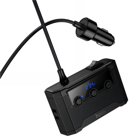 Carregador Auto HOCO Z64, 15.5W, 3.1A, 2 x USB-A - 2 x USB-C - 3 x Extensão Isqueiro, Preto