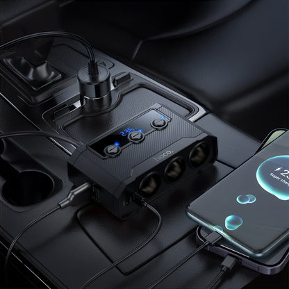 Carregador Auto HOCO Z64, 15.5W, 3.1A, 2 x USB-A - 2 x USB-C - 3 x Extensão Isqueiro, Preto