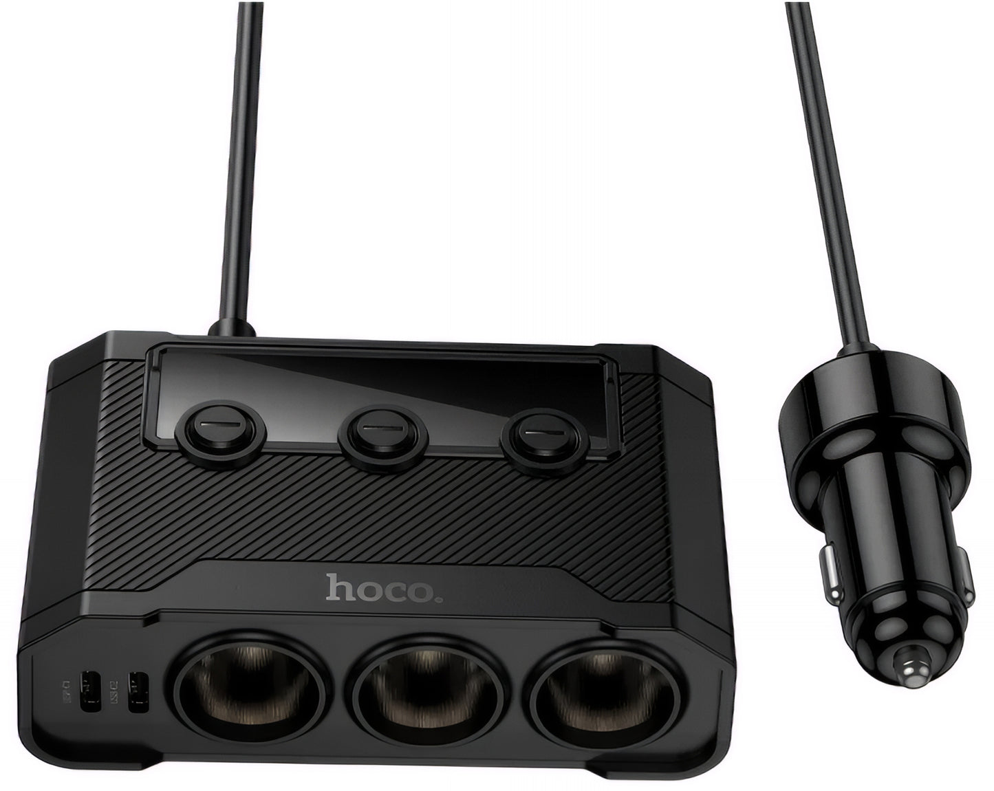 Carregador Auto HOCO Z64, 15.5W, 3.1A, 2 x USB-A - 2 x USB-C - 3 x Extensão Isqueiro, Preto