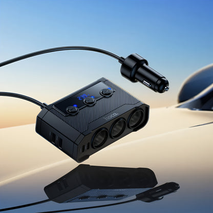 Carregador Auto HOCO Z64, 15.5W, 3.1A, 2 x USB-A - 2 x USB-C - 3 x Extensão Isqueiro, Preto
