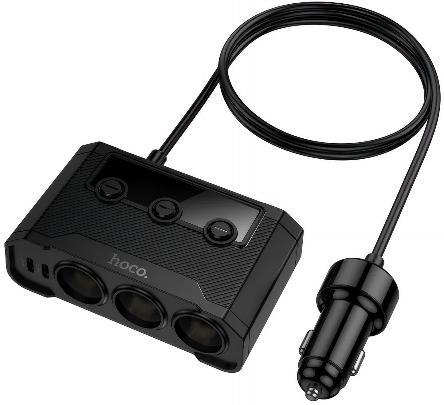 Carregador Auto HOCO Z64, 15.5W, 3.1A, 2 x USB-A - 2 x USB-C - 3 x Extensão Isqueiro, Preto