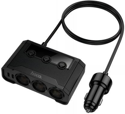 Carregador Auto HOCO Z64, 15.5W, 3.1A, 2 x USB-A - 2 x USB-C - 3 x Extensão Isqueiro, Preto