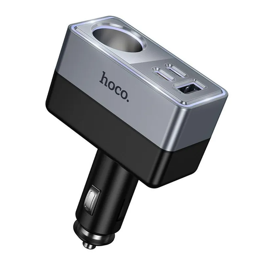 Carregador Automóvel HOCO Z65A, 165W, 3A, 1 x Extensão Isqueiro - 1 x USB-A - 2 x USB-C, Preto