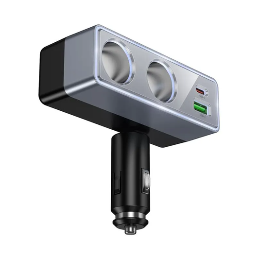 Carregador Automóvel HOCO Z65B, 240W, 1 x USB-A - 1 x USB-C - 2 x Extensão Isqueiro, Preto