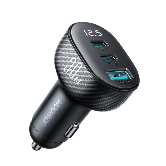 Carregador Auto Joyroom JR-CCD04, 30W, 3A, 1 x USB-A - 2 x USB-C, Preto