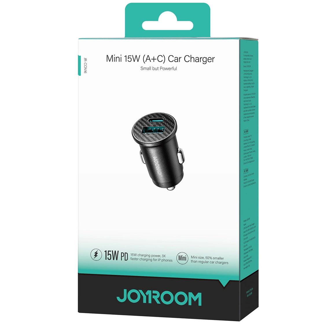 Carregador Automóvel Joyroom JR-CCN16 Mini, 12W, 2.4A, 1 x USB-A - 1 x USB-C, Preto