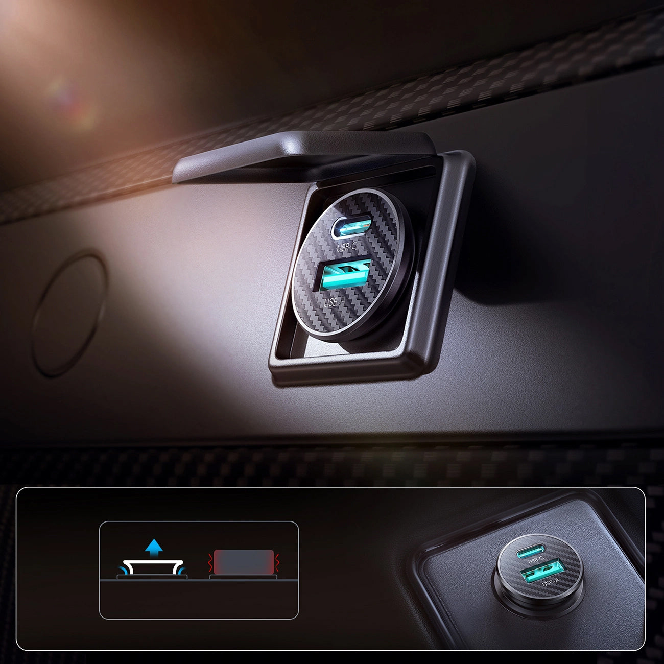 Carregador Automóvel Joyroom JR-CCN16 Mini, 12W, 2.4A, 1 x USB-A - 1 x USB-C, Preto