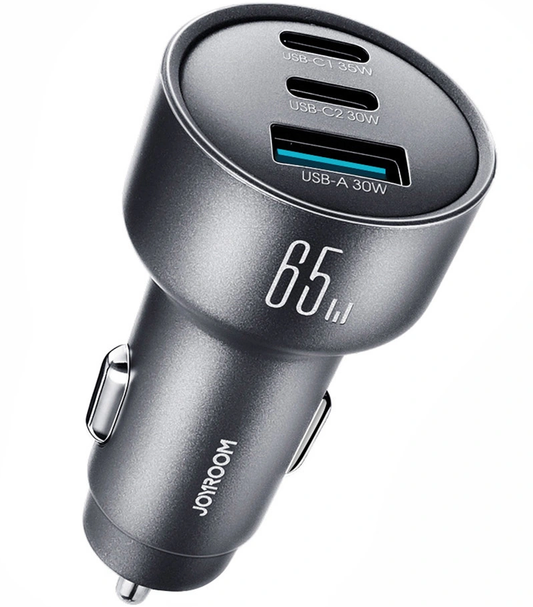 Carregador Automóvel Joyroom JR-CCN19, 65W, 1 x USB-A - 2 x USB-C, Cinzento