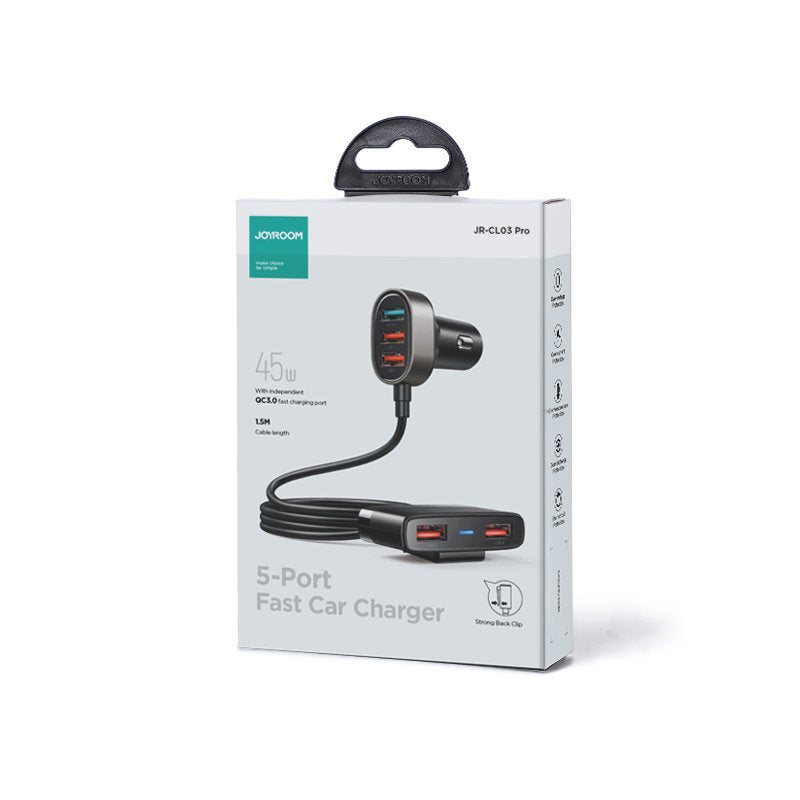 Carregador de isqueiro Joyroom JR-CL03 Pro, 45 W, 3,1 A, 5 x USB-A, preto 