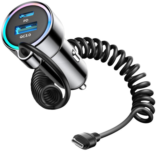 Carregador Automóvel com Fio USB-C Joyroom JR-CL07, 72W, 3A, 1 x USB-A - 1 x USB-C, Preto