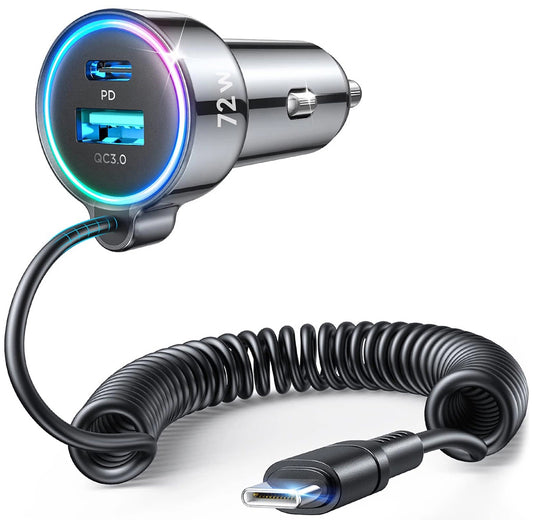 Carregador Automóvel com Fio USB-C Joyroom JR-CL07, 72W, 3A, 1 x USB-A - 1 x USB-C, Preto