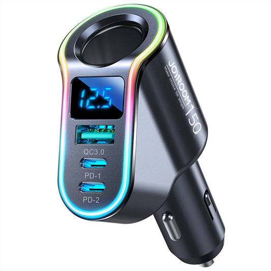 Carregador Automóvel Joyroom JR-CL21, 150W, 3A, 1 x Extensão Isqueiro - 1 x USB-A - 2 x USB-C, Preto