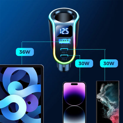Carregador Automóvel Joyroom JR-CL21, 150W, 3A, 1 x Extensão Isqueiro - 1 x USB-A - 2 x USB-C, Preto