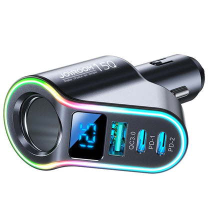 Carregador Automóvel Joyroom JR-CL21, 150W, 3A, 1 x Extensão Isqueiro - 1 x USB-A - 2 x USB-C, Preto