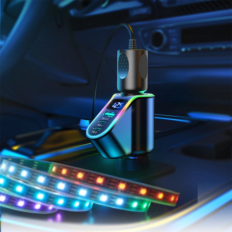 Carregador Automóvel Joyroom JR-CL21, 150W, 3A, 1 x Extensão Isqueiro - 1 x USB-A - 2 x USB-C, Preto
