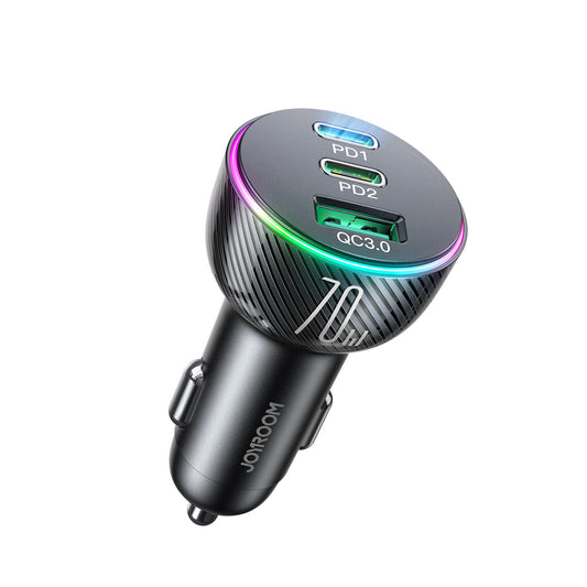 Carregador Automóvel Joyroom JR-CL26, 70W, 4.8A, 1 x USB-A - 2 x USB-C, Preto