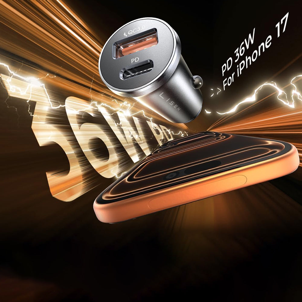 Carregador Auto Lisen, 36W, 3A, 1 x USB-A - 1 x USB-C, Preto YL0223090002