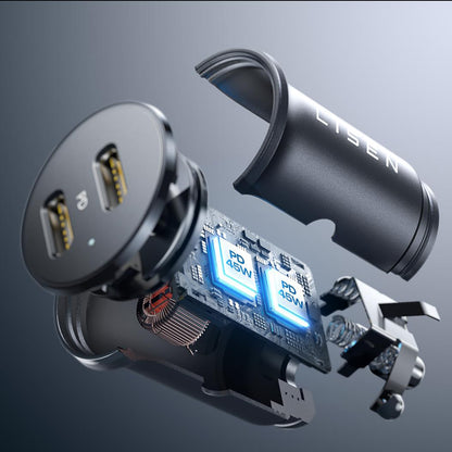 Carregador Auto Lisen, 45W, 3A, 2 x USB-C, Preto YL0223080007