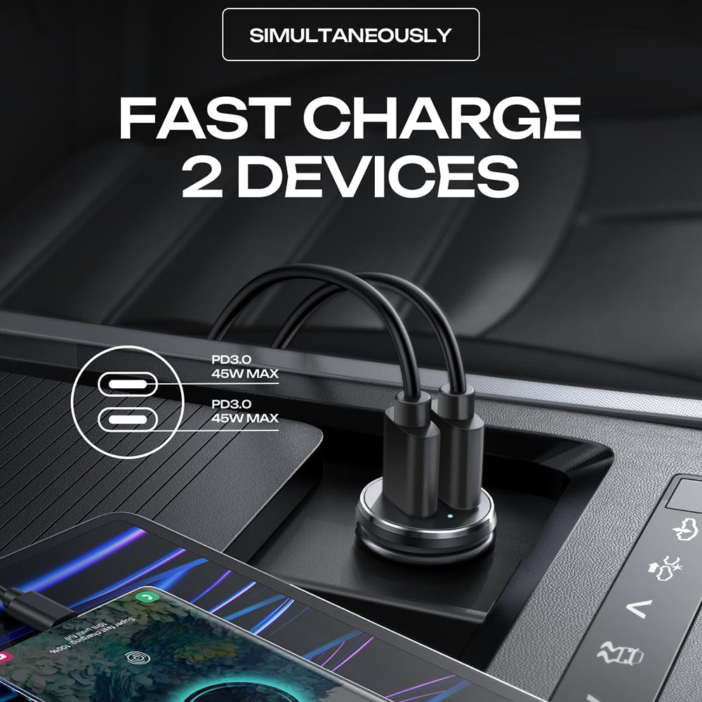 Carregador Auto Lisen, 45W, 3A, 2 x USB-C, Preto YL0223080007