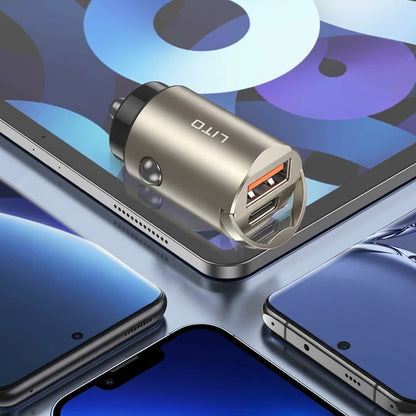 Carregador Auto Lito IN-C03, 30W, 3A, 1 x USB-A - 1 x USB-C, Cinzento