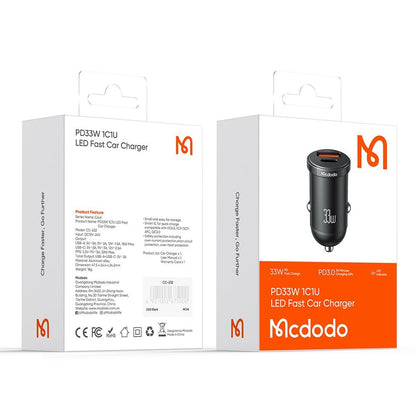 Carregador Auto McDodo CC-2320 Cool, 33W, 3A, 1 x USB-A - 1 x USB-C, Preto