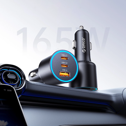 Carregador Automóvel Orico HyperDrive, 165W, 5A, 1 x USB-A - 2 x USB-C, Preto