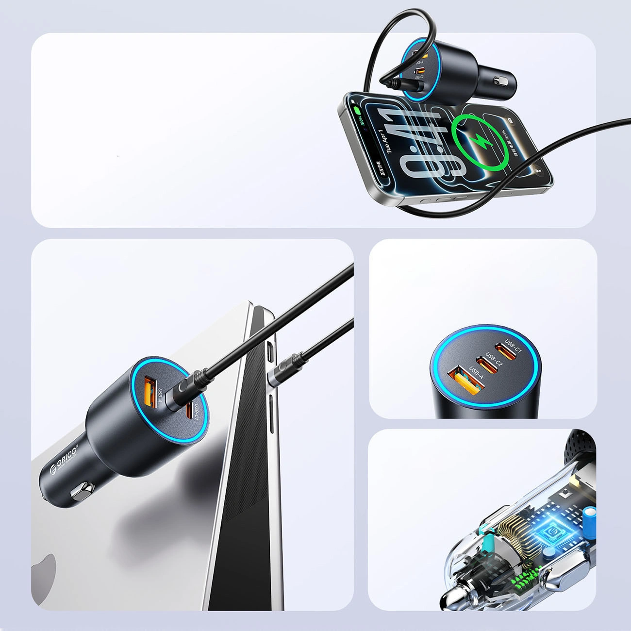 Carregador Automóvel Orico HyperDrive, 165W, 5A, 1 x USB-A - 2 x USB-C, Preto