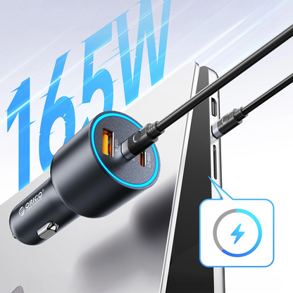 Carregador Automóvel Orico HyperDrive, 165W, 5A, 1 x USB-A - 2 x USB-C, Preto