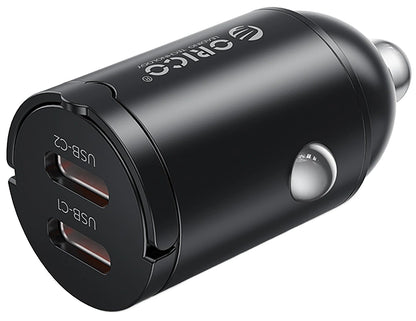 Carregador Auto Orico MiniRing, 30W, 3A, 2 x USB-C, Preto