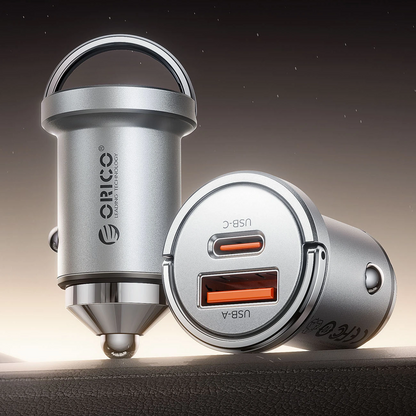 Carregador Automóvel Orico MiniRing Pro, 45W, 3A, 1 x USB-A - 1 x USB-C, Prateado