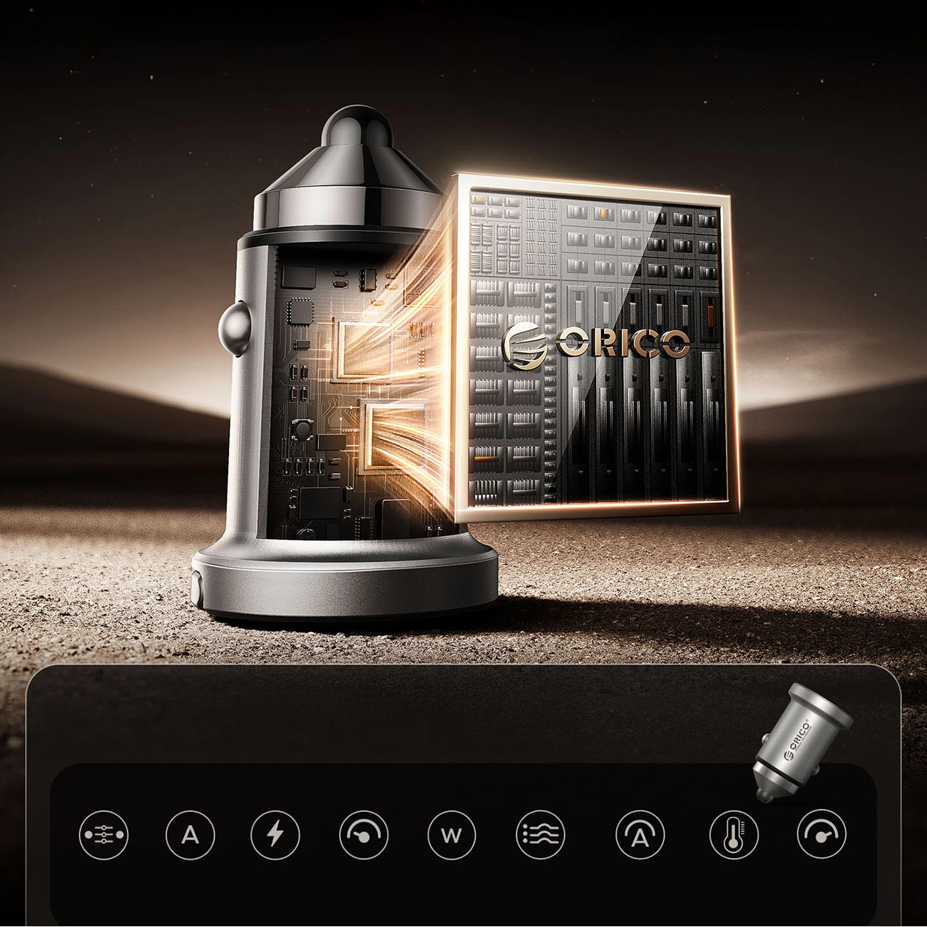 Carregador Automóvel Orico MiniRing Pro, 45W, 3A, 1 x USB-A - 1 x USB-C, Prateado