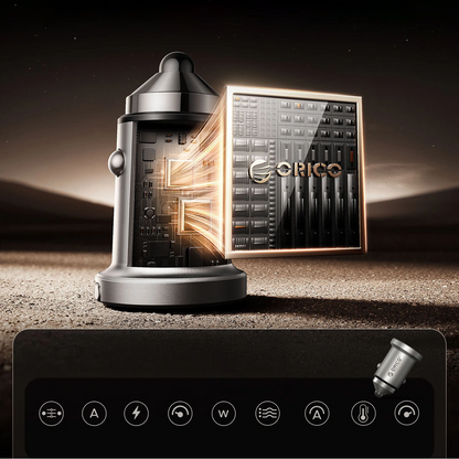 Carregador Automóvel Orico MiniRing Pro, 45W, 3A, 1 x USB-A - 1 x USB-C, Prateado