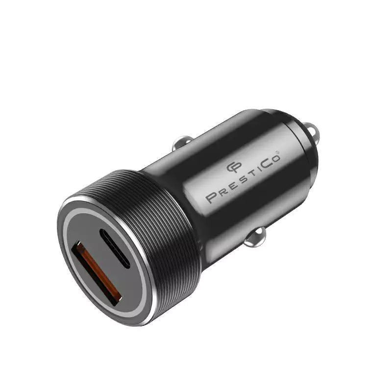 Carregador Automóvel Prestico K2A, 20W, 3A, 1 x USB-A - 1 x USB-C, Preto