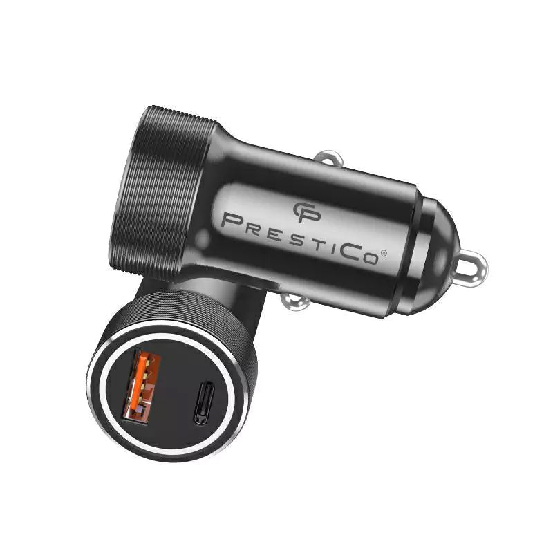 Carregador Automóvel Prestico K2A, 20W, 3A, 1 x USB-A - 1 x USB-C, Preto