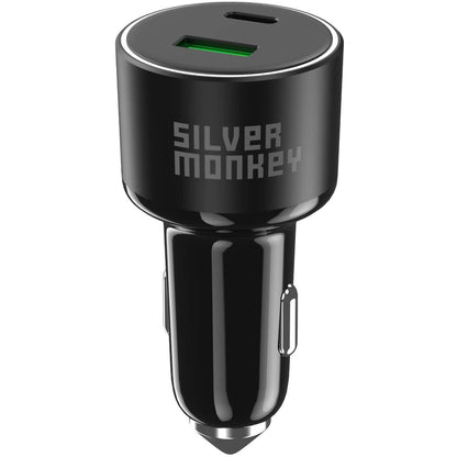 Carregador de isqueiro Silver Monkey SMA014, 100W, 3A, 1 x USB-A - 1 x USB-C, preto 