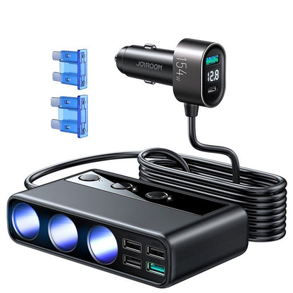 Carregador de automóvel Joyroom JR-CL06, 154 W, 3 A, 1 x USB-C - 4 x extensão de isqueiro - 4 x USB-A, preto JYR058BLK JYR058BLK