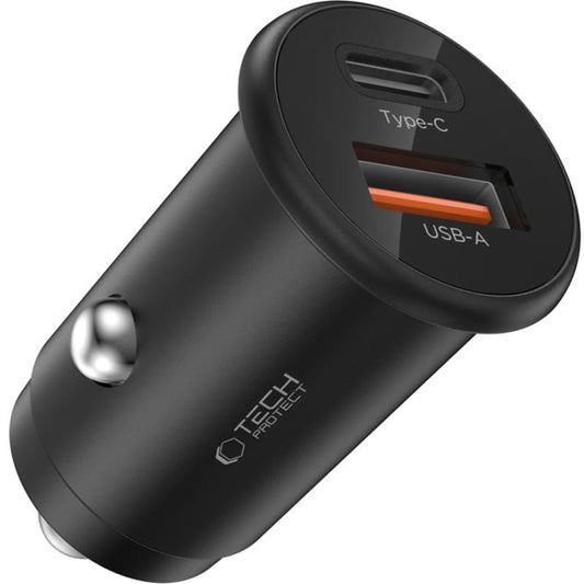 Carregador Auto Tech-Protect CC02, 35W, 3A, 1 x USB-A - 1 x USB-C, Preto