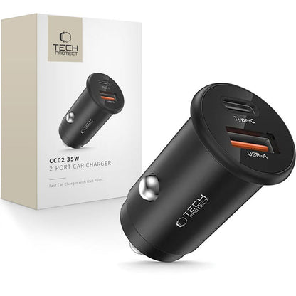 Carregador Auto Tech-Protect CC02, 35W, 3A, 1 x USB-A - 1 x USB-C, Preto