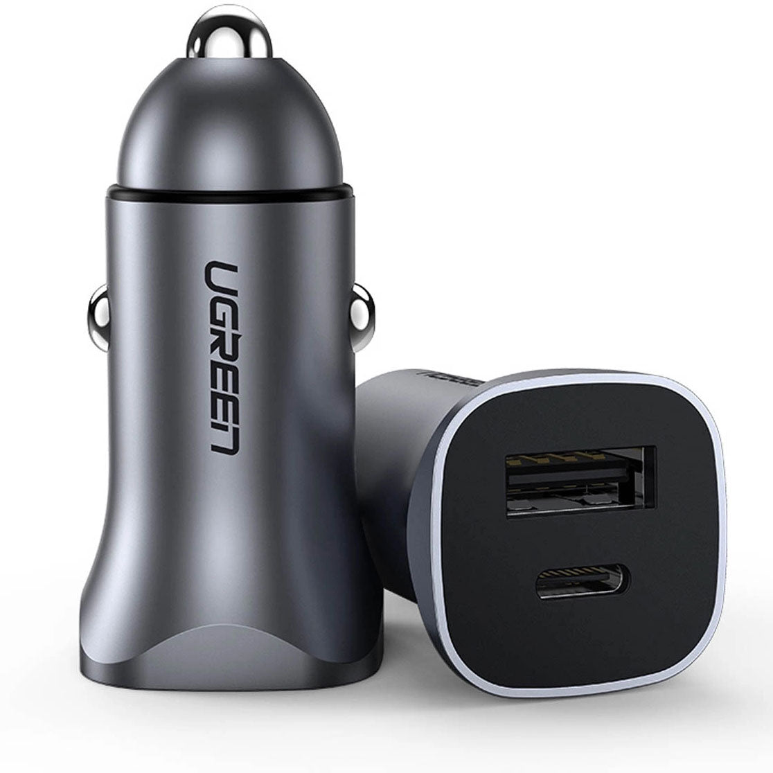 Carregador de isqueiro UGREEN CD130, 30W, 3A, 1 x USB-A - 1 x USB-C, cinzento 