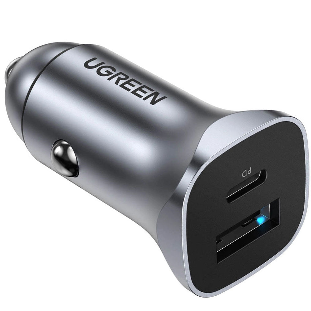 Carregador de isqueiro UGREEN CD130, 30W, 3A, 1 x USB-A - 1 x USB-C, cinzento 