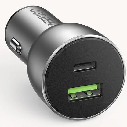 Carregador de isqueiro UGREEN CD213, 36W, 3A, 1 x USB-A - 1 x USB-C, cinzento 