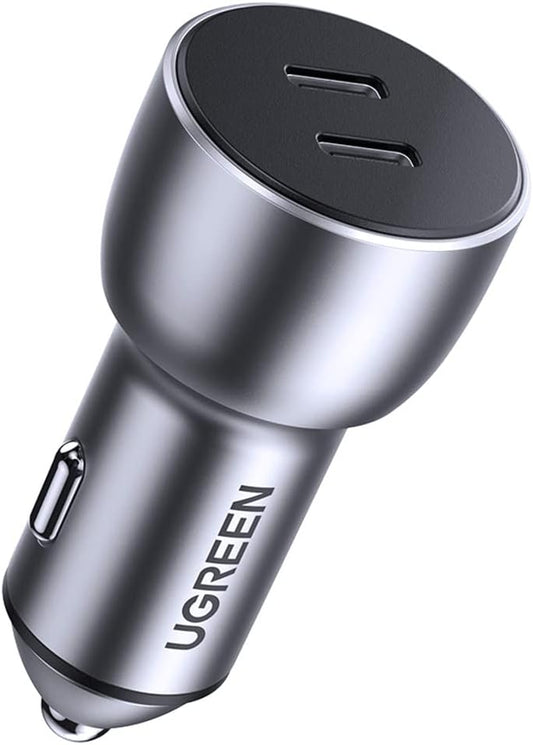Carregador de isqueiro UGREEN CD213, 36W, 3A, 2 x USB-C, cinzento