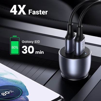 Carregador de isqueiro UGREEN CD213, 36W, 3A, 2 x USB-A, cinzento 