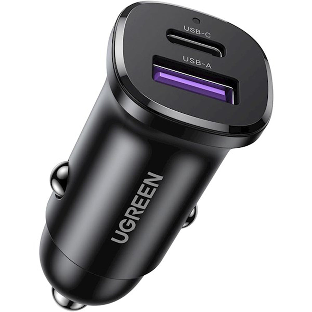 Carregador Auto UGREEN EC305, 30W, 3A, 1 x USB-A - 1 x USB-C, Preto